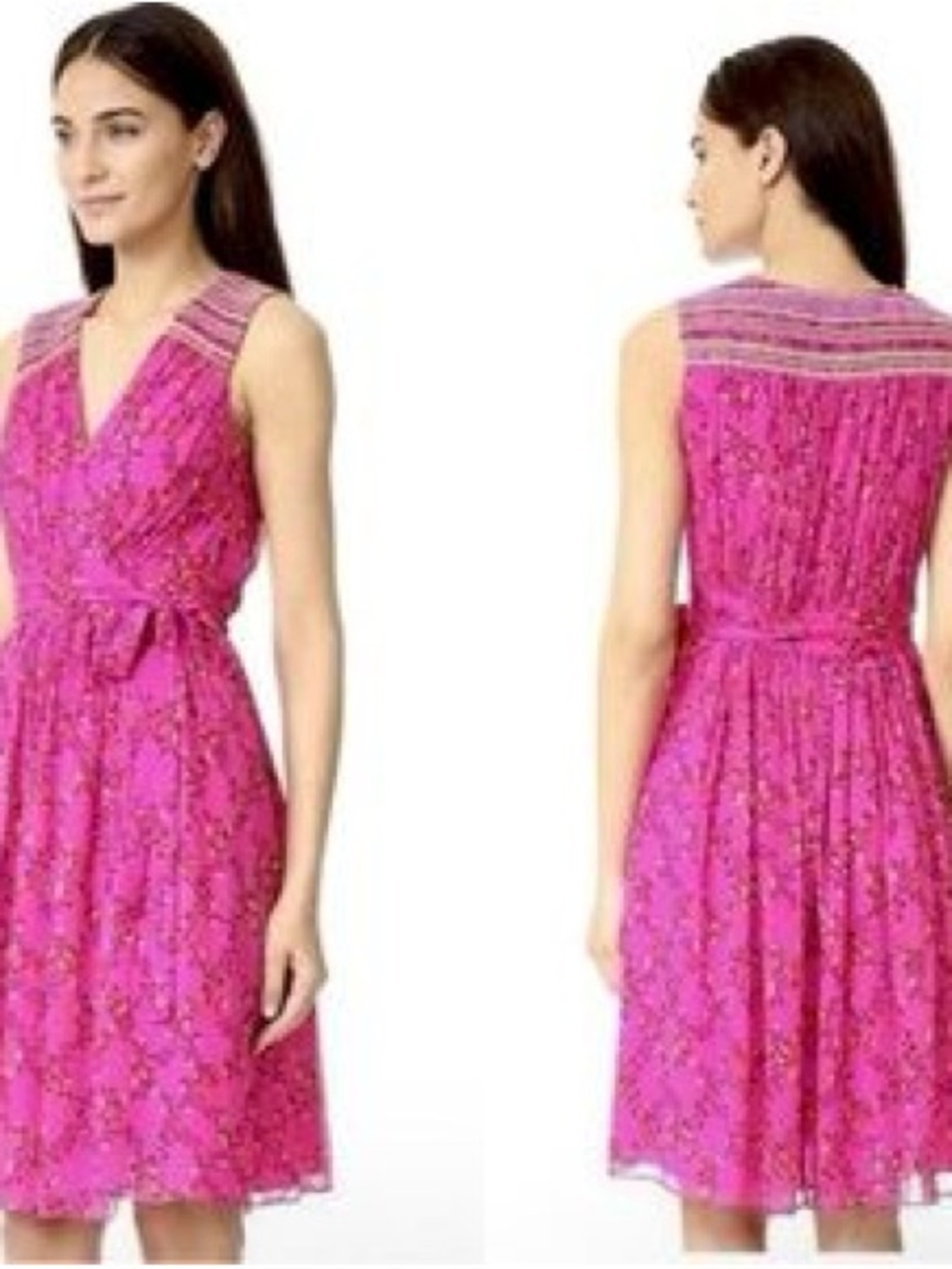 Diane Von Furstenberg Hot Pink Sleeveless V-Neck Tie-Waist Dress